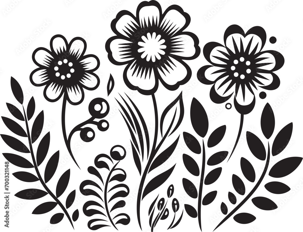 Floral Delight Black Doodle Logo Whimsical Illustration Vector Flower Emblem