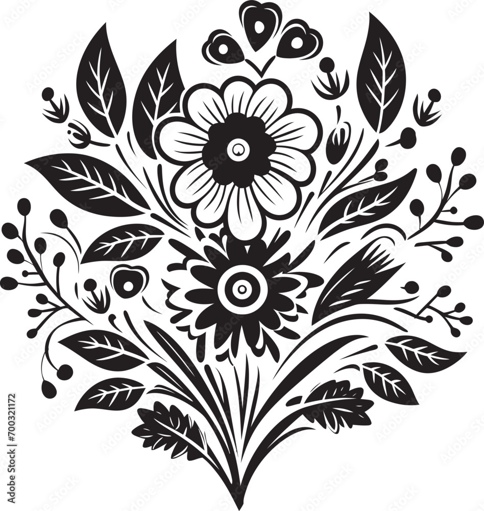 Whimsical Garden Black Floral Design Doodle Flower Whirl Monochrome Icon