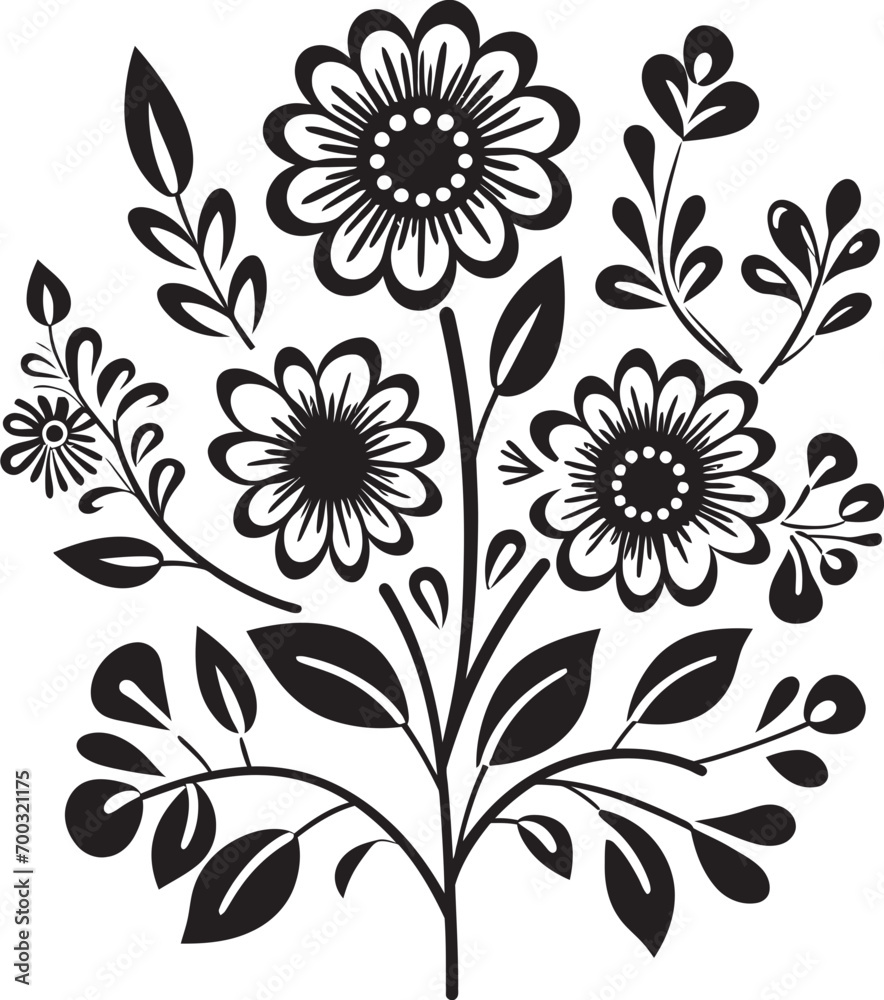 Playful Doodle Blooms Black Vector Emblem Sketchy Petal Charm Doodle Flower Icon