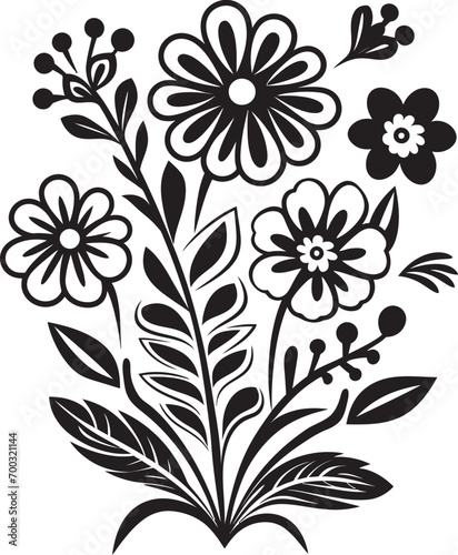 Whimsical Illustration Vector Flower Emblem Scribble Floral Art Black Doodle Icon