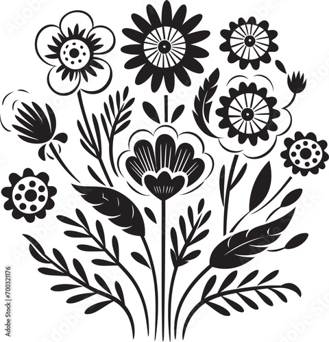 Floral Sketch Art Black Doodle Logo Quirky Flower Garden Monochrome Emblem