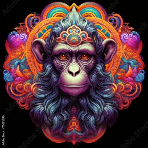 Abstract Colorful Monkey Animal God Mandala Bright Artistic Fantasy Mystique Digital Generated Illustration