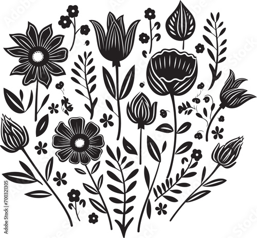 Artistic Doodle Bouquet Monochrome Vector Creative Floral Essence Black Emblem