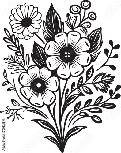 Floral Sketchy Charm Black Logo Quirky Blossom Doodles Monochrome Emblem