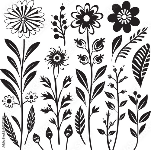 Blossom Sketchy Charm Black Vector Sketchy Blooms Monochrome Doodle Emblem