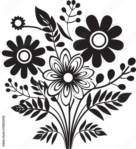 Artistic Flora Black Doodle Icon Playful Petals Monochrome Vector Emblem