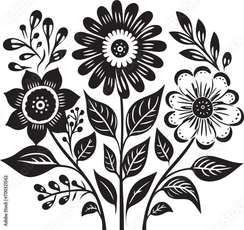 Floral Scribbles Monochrome Logo Design Botanical Whirl Black Vector Flower Logo