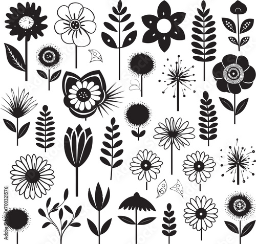 Doodle Delight Flower Bunch Emblem Artistic Flora Black Doodle Icon
