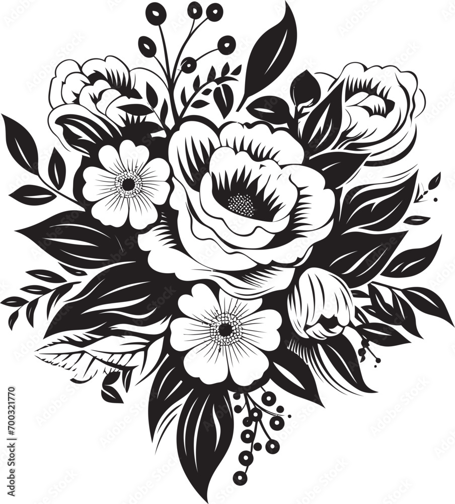 Floral Elegance Monochrome Bouquet Icon Floral Sketch Monochrome Emblem