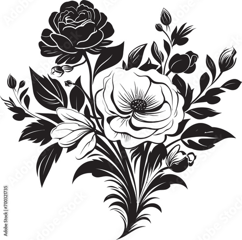 Elegant Floral Harmony Monochrome Vector Petite Bouquet Charm Black Logo