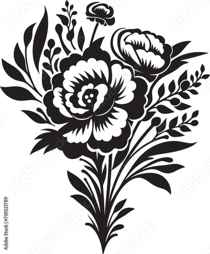 Floral Harmony Monochrome Bouquet Symbol Artistic Petals Black Vector Design