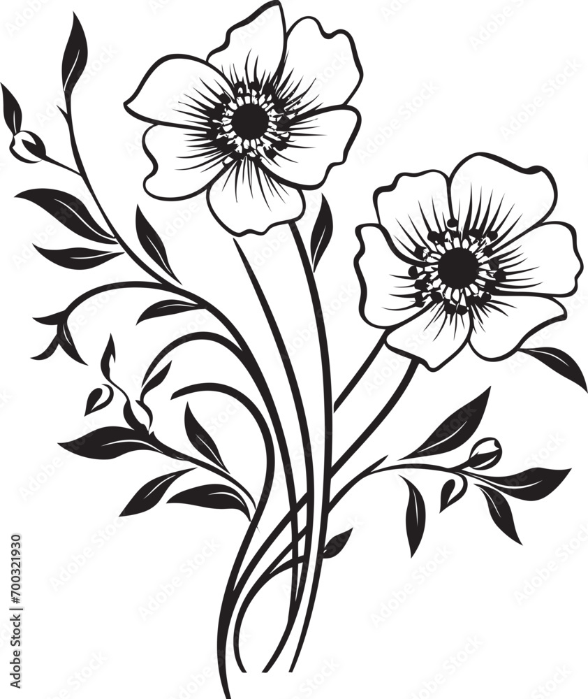 Vineyard Charm Black Floral Icon Floral Wine Symphony Monochrome Emblem