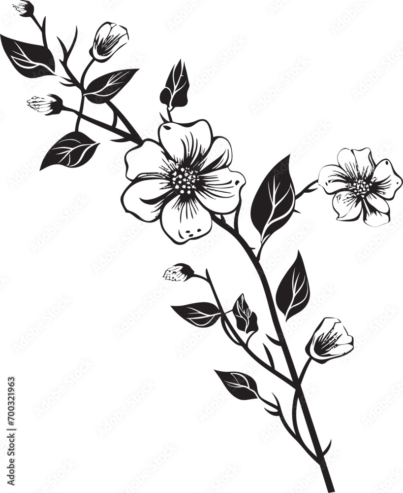 Floral Wine Sketch Monochrome Vector Wine infused Blooms Black Icon