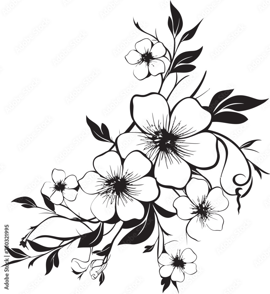 Wine infused Blooms Black Icon Floral Vine Elegance Monochrome Design