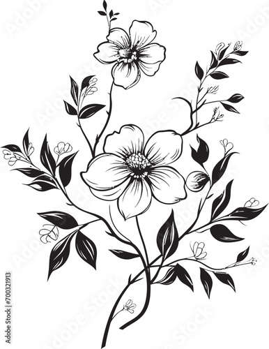 Botanical Vine Elegance Monochrome Design Vineyard Blossoms Black Wine Emblem