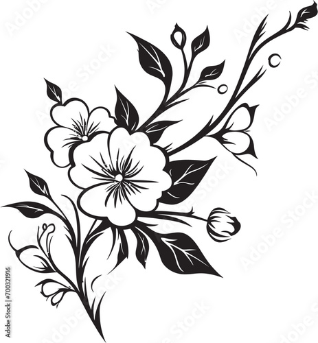 Fototapeta Naklejka Na Ścianę i Meble -  Wine and Blossom Harmony Black Logo Botanical Vine Elegance Monochrome Design