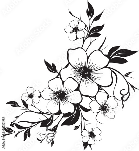 Wine infused Blooms Black Icon Floral Vine Elegance Monochrome Design