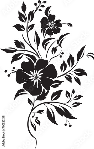 Fototapeta Naklejka Na Ścianę i Meble -  Floral Wine Sketch Monochrome Design Wine and Blossom Essence Black Icon