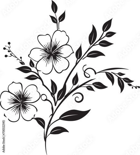Fototapeta Naklejka Na Ścianę i Meble -  Floral Wine Sketch Monochrome Vector Wine infused Blooms Black Icon