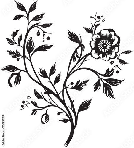 Wine and Blossom Charm Black Vector Botanical Vine Elegance Monochrome Design