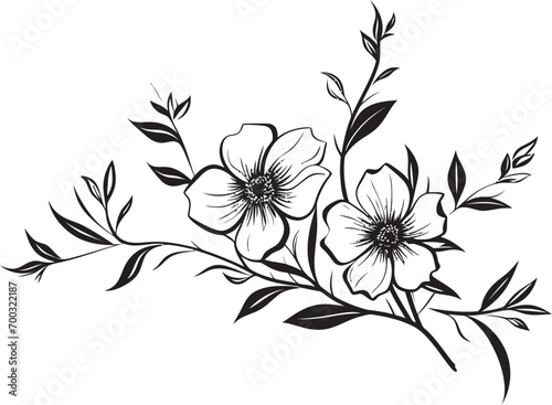 Fototapeta Naklejka Na Ścianę i Meble -  Wine infused Blooms Black Icon Floral Vine Elegance Monochrome Design