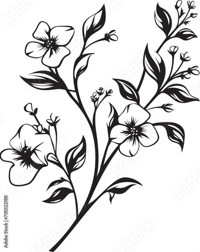 Fototapeta Naklejka Na Ścianę i Meble -  Floral Wine Symphony Monochrome Emblem Wine infused Blooms Black Icon