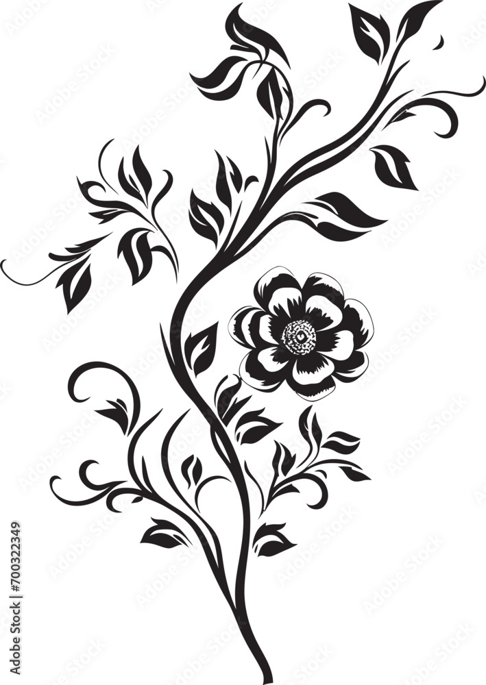Obraz premium Floral Vine Harmony Monochrome Symbol Wine and Blooms Black Icon