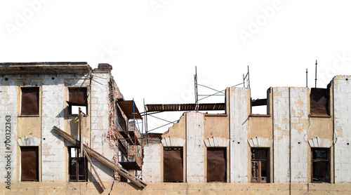 Destroyed old house without roof isolated on the transparent background