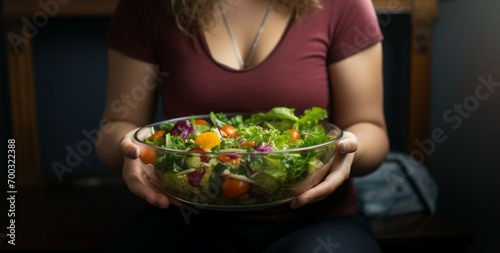 Diet lifestyle change Overweight woman opts for fresh homemade salad © Muhammad Shoaib