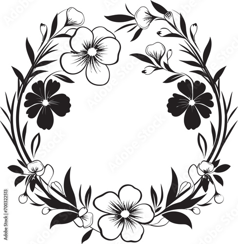 Intricate Floral Border Black Vector Design Blossom Frame Charm Monochrome Icon