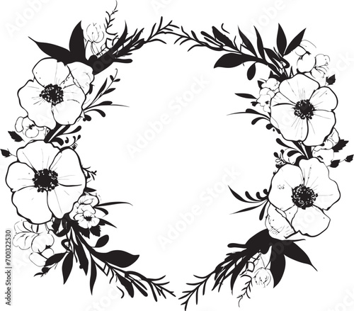 Flower Laced Frame Monochrome Vector Icon Elegance Enclosed Black Floral Emblem