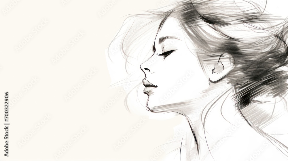 a black and white photo of a woman's face with her hair blowing in the wind and her eyes closed. a black and white photo of a woman's face with her hair blowing in the wind and her eyes closed.