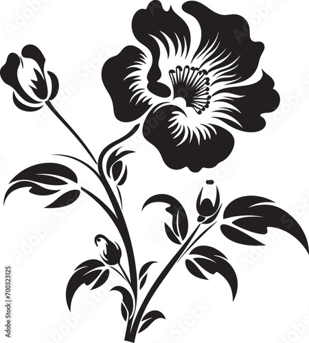 Fototapeta Naklejka Na Ścianę i Meble -  Simple Petal Sketch Black Design Emblem Solid Floral Contour Monochrome Vector Design