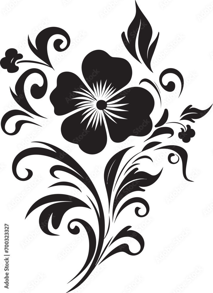 Thickened Bloom Structure Black Symbolic Icon Minimalist Petal Sketch Monochrome Emblematic Logo
