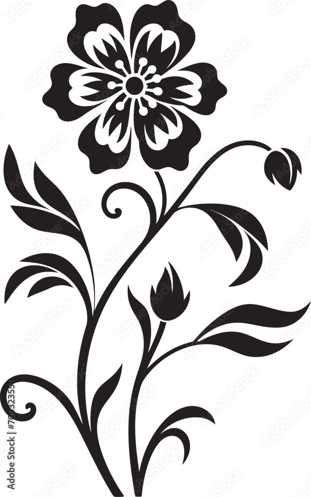 Robust Flower Boundary Black Design Sketch Thickened Petal Contour Monochrome Vector Icon