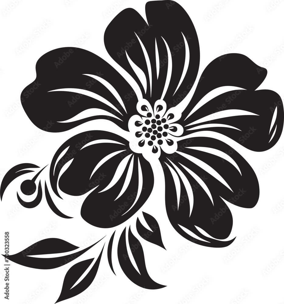 Simplistic Petal Sketch Monochrome Emblematic Design Robust Flower Framework Black Vector Symbol