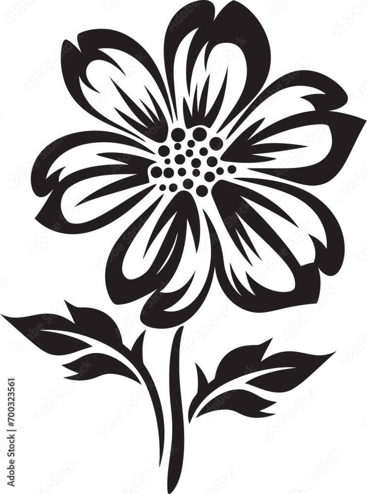 Bold Floral Outline Black Iconic Logo Simplistic Petal Sketch Monochrome Emblematic Design