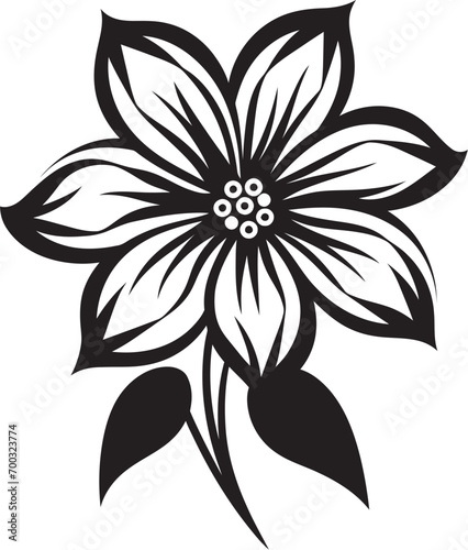 Fototapeta Naklejka Na Ścianę i Meble -  Botanical Contour Monochrome Vector Sketch Thickened Floral Sketch Black Iconic Emblem