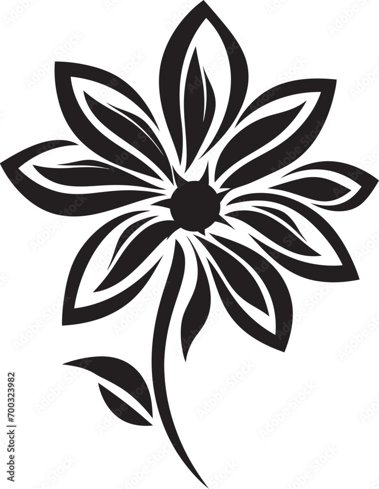 Fototapeta premium Simplified Blossom Outline Monochrome Iconic Design Robust Flower Boundary Black Iconic Emblem