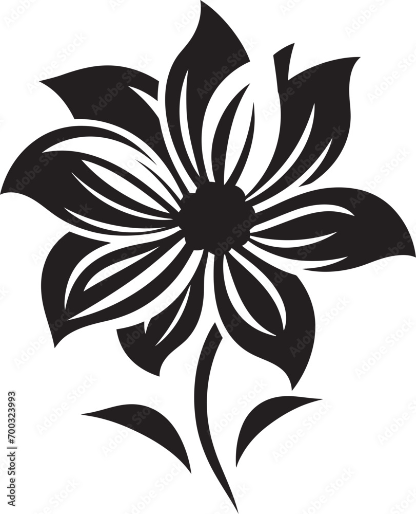 Obraz premium Simplified Bloom Outline Monochrome Iconic Symbol Robust Petal Contour Black Design Sketch