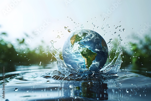 Saving water and world environmental protection concept. Eearth, globe, ecology, nature, planet concepts photo