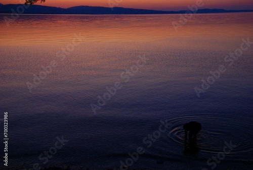 Colorful sunset on Lake Champlain, Vermont. 
