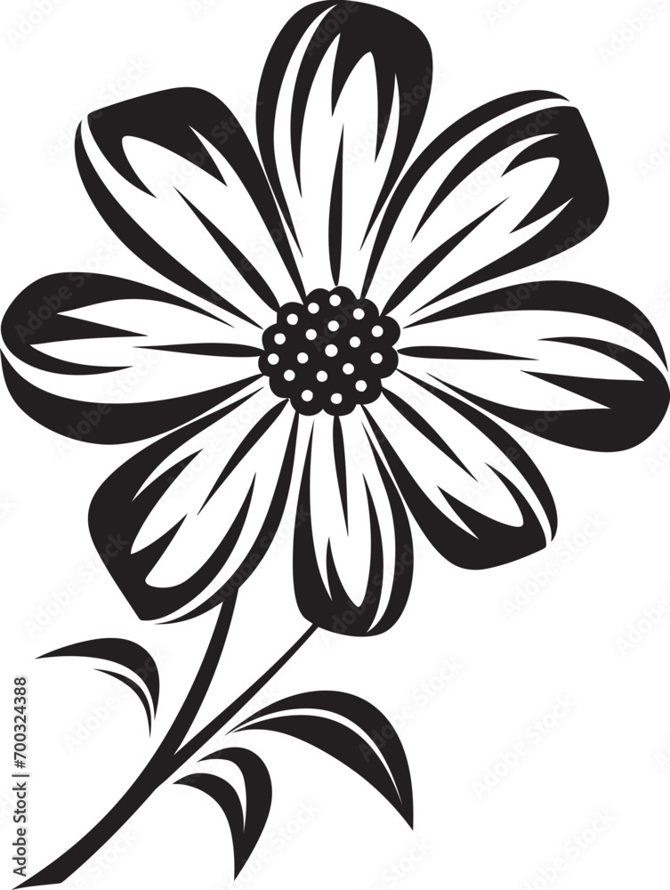 Obraz premium Simple Petal Sketch Monochrome Symbol Outlined Blossom Black Vector Icon