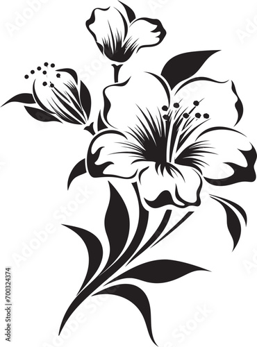 Fototapeta Naklejka Na Ścianę i Meble -  Floral Lining Symbol Black Vector Design Simple Bloom Structure Monochrome Logo