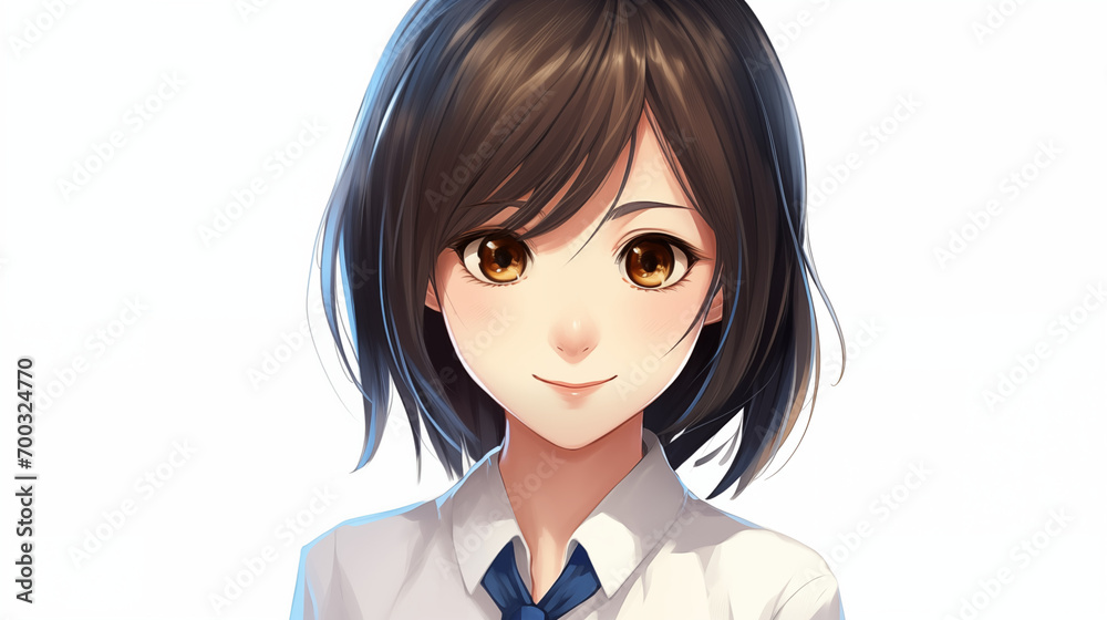 Portrait of a female student on a white background. Anime style. Portrait of a female student on a white background. Anime style.