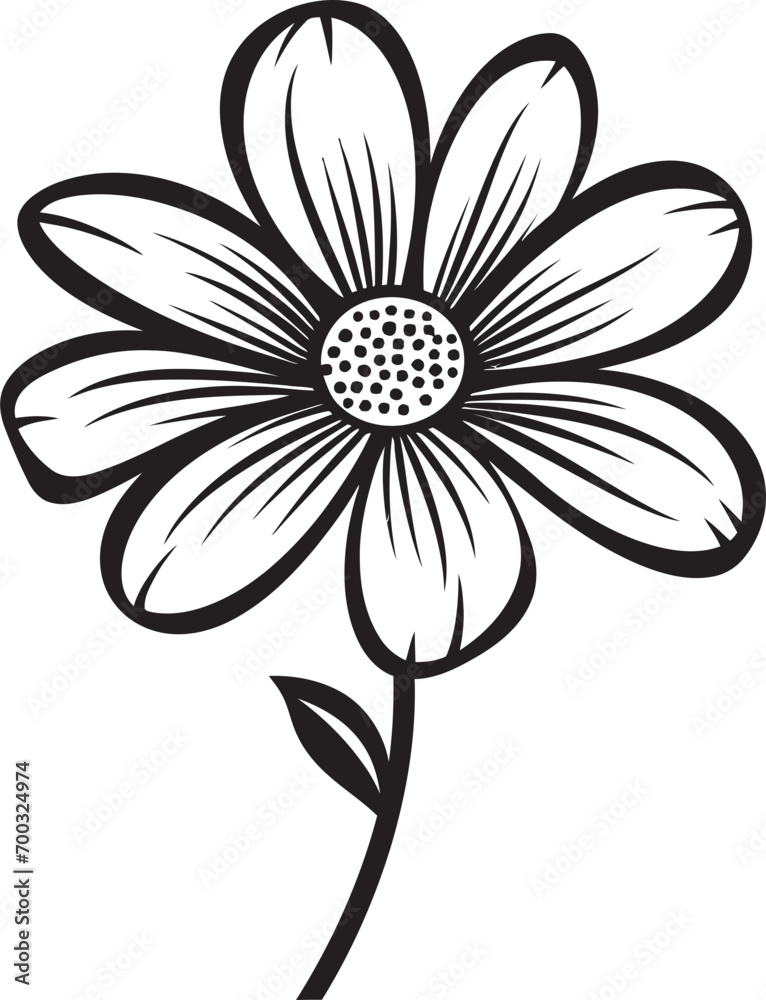 Obraz premium Artisanal Blossom Doodle Black Vector Logo Hand Rendered Flower Sketch Monochrome Emblematic Icon