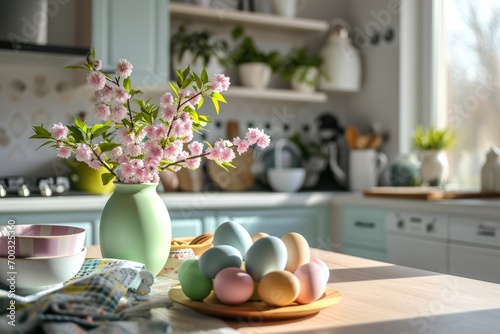 Festive decoration of the easter kitchen and table