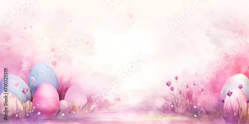 Abstract pink watercolor illustratration background with easter eggs 