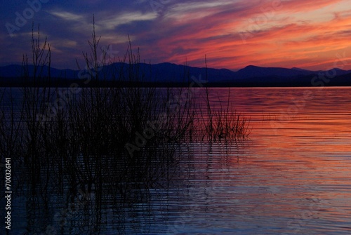 Colorful sunset on Lake Champlain  Vermont. 