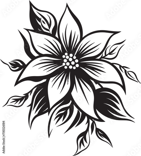 Fototapeta Naklejka Na Ścianę i Meble -  Graceful Flower Signature Black Icon Minimalistic Blossom Vector Iconic Design